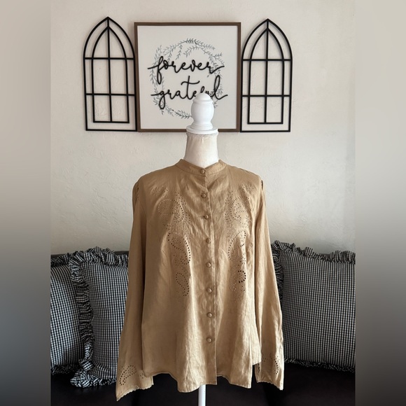 Lauren Ralph Lauren 100% Linen Tunic Blouse Size 1X Eyelet Details Coastal Beach - Picture 10 of 15